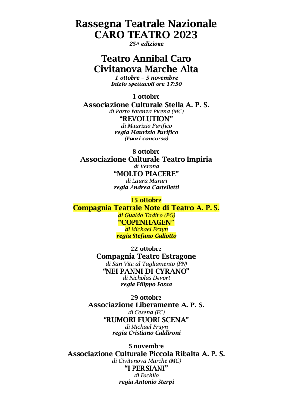 RASSEGNA TEATRALE NAZIONALE “CARO TEATRO 2023” – CIVITANOVA MARCHE (MC)